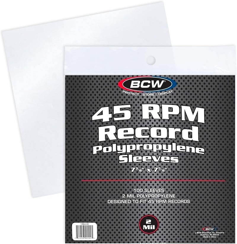 BCW 45 RPM Record Sleeves - 100 Count, 2 Mil Polypropylene for 7 Inch Vinyl Records - Image 1