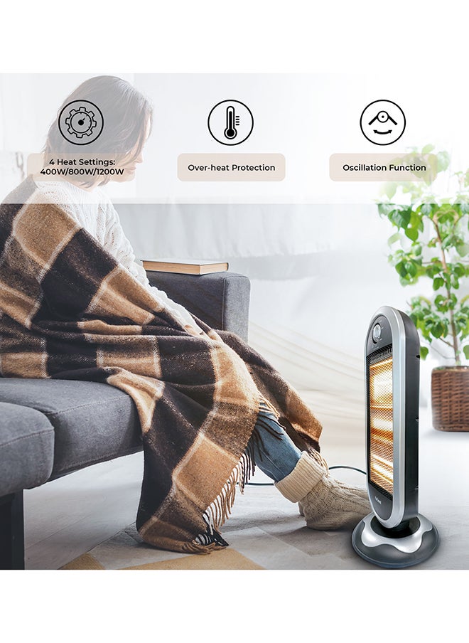 Halogen Heater, 1200 Watts, Oscillation Function, Wide Angle Heat Reflector 3 Heat Level