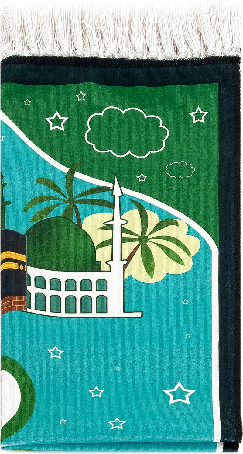 İhvan Online Ihvan Online Digital Printed Children's Prayer Mat - Green Color with Balloon Trim - 44 x 78 cm