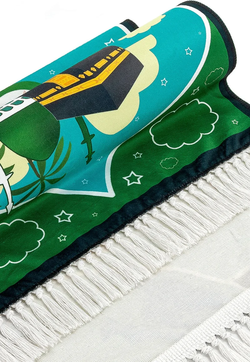 İhvan Online Ihvan Online Digital Printed Children's Prayer Mat - Green Color with Balloon Trim - 44 x 78 cm