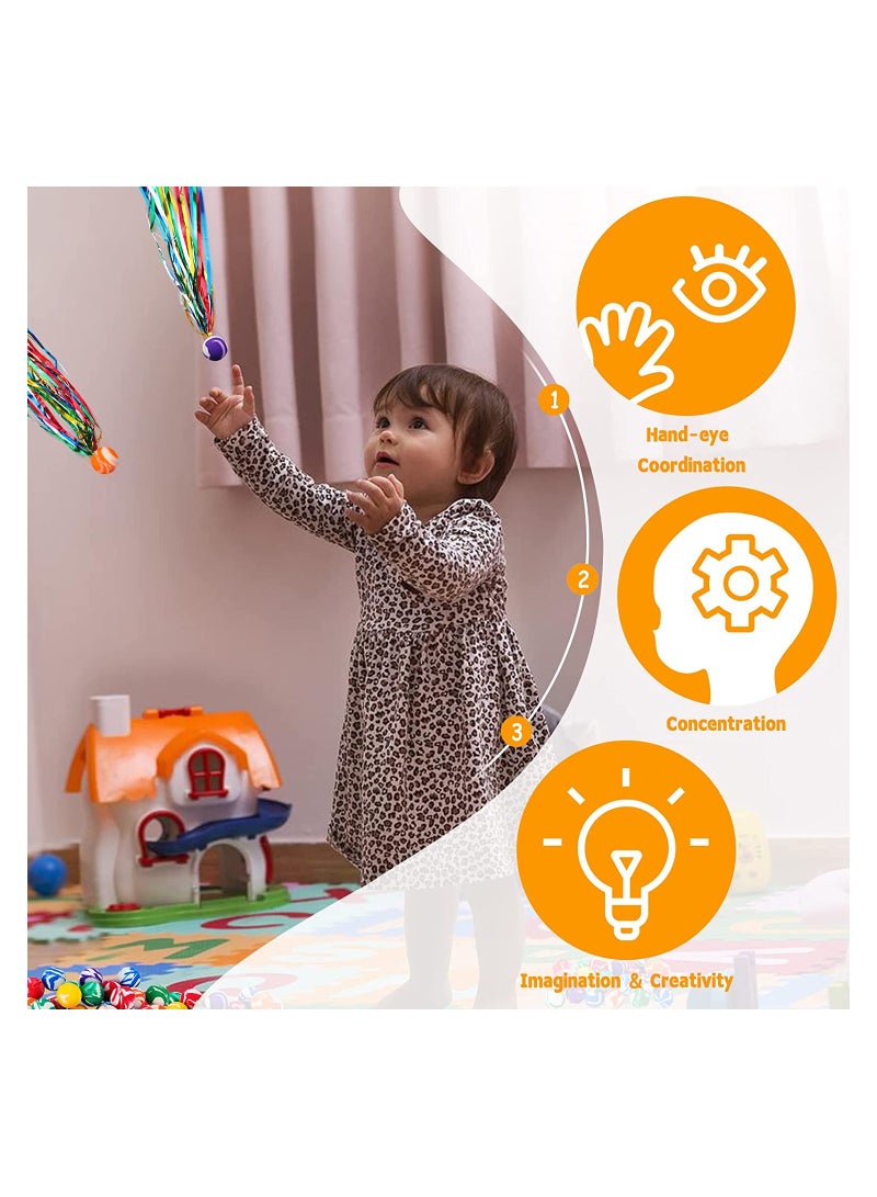 SYOSI 50 قطعة كرات كوميت للاطفال كرات قفز مع شرائط ملونة كرة مطاطية للأطفال والمراهقين الصغار هدايا حفلة عيد الميلاد حشو حقيبة جيدة ألوان متنوعة - Image 2