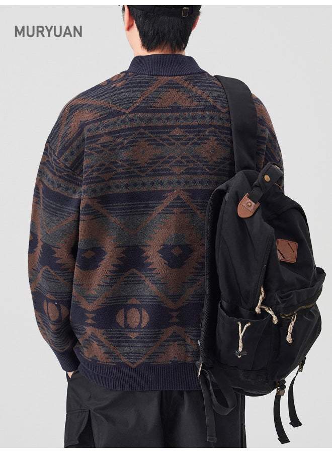 FAIR Isle Cardigan Stand Collar Sweater Men's Autumn Winter New Jacquard Ethnic Style Knitted Coat - Image 4