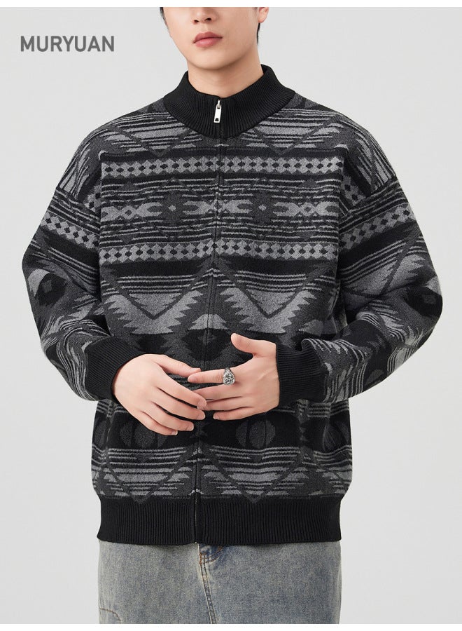 FAIR Isle Cardigan Stand Collar Sweater Men's Autumn Winter New Jacquard Ethnic Style Knitted Coat - Image 5