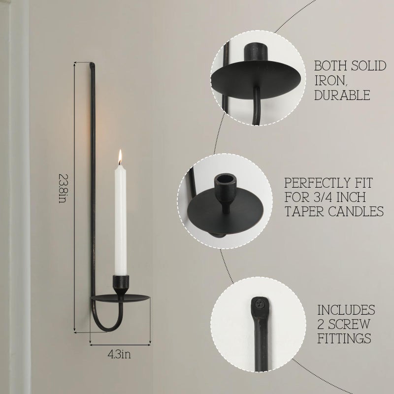 SUJUN 24.8" Iron Metal Wall Candle Sconce Holder, Set of 2 Wall Mount Candle Holders Modern Wall Candle Sconces Hanging for Living Room Farmhouse Fireplace Wedding - Image 2