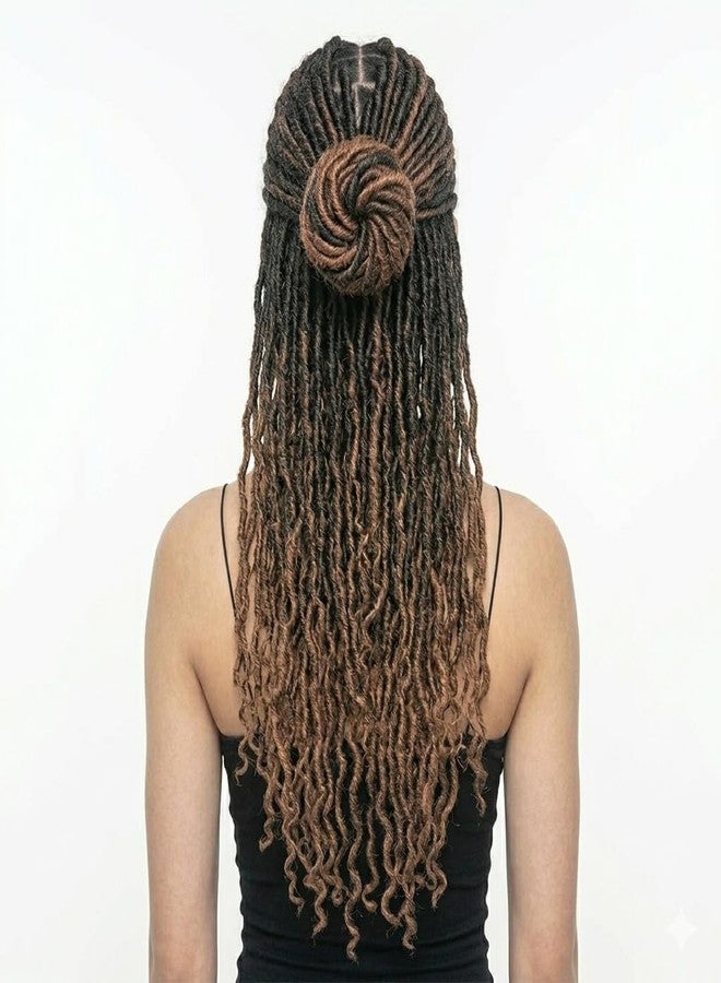 ريتزكارت وصلات شعر كروشيه من Goddess Faux Locs، خصلات ناعمة ذات حلقات مسبقة مع أطراف مجعدة (مزيج من البني والأسود الذهبي) - Image 1