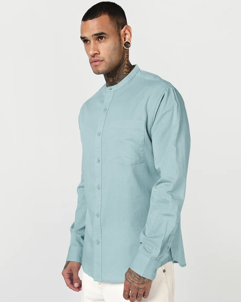 بيواكوف Men's Sage Green Cotton Linen Shirt