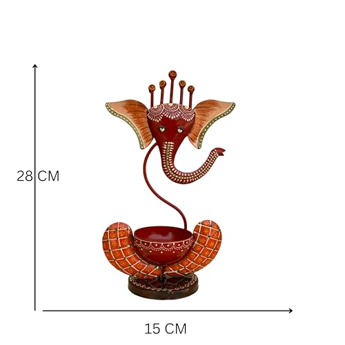Vipron Iron T Light Ganesh Candle Holder for Home Decor Set of 2 (RED Black) - Image 2