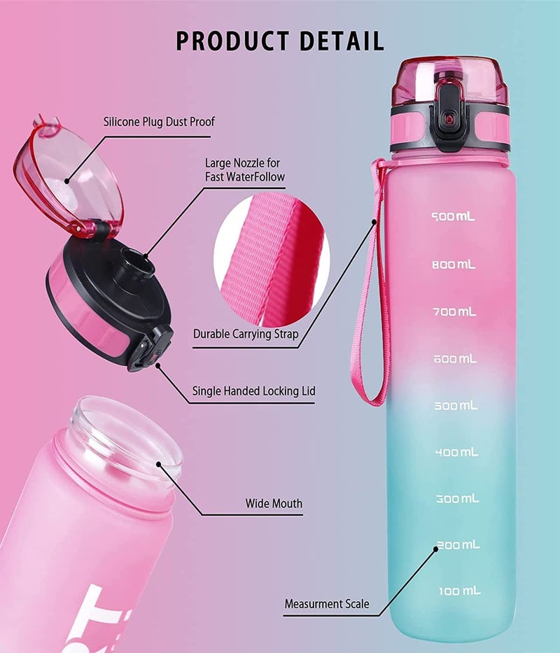 US1984 Unbreakable Water Bottle, Leakproof BPA-Free Non-Toxic Sport Water Bottle, Wide Mouth Strong Travel Gym Water Bottle with Scale Bottle for Kids Adult Office, School, Gym, Yoga 1000ml (pink) - Image 3