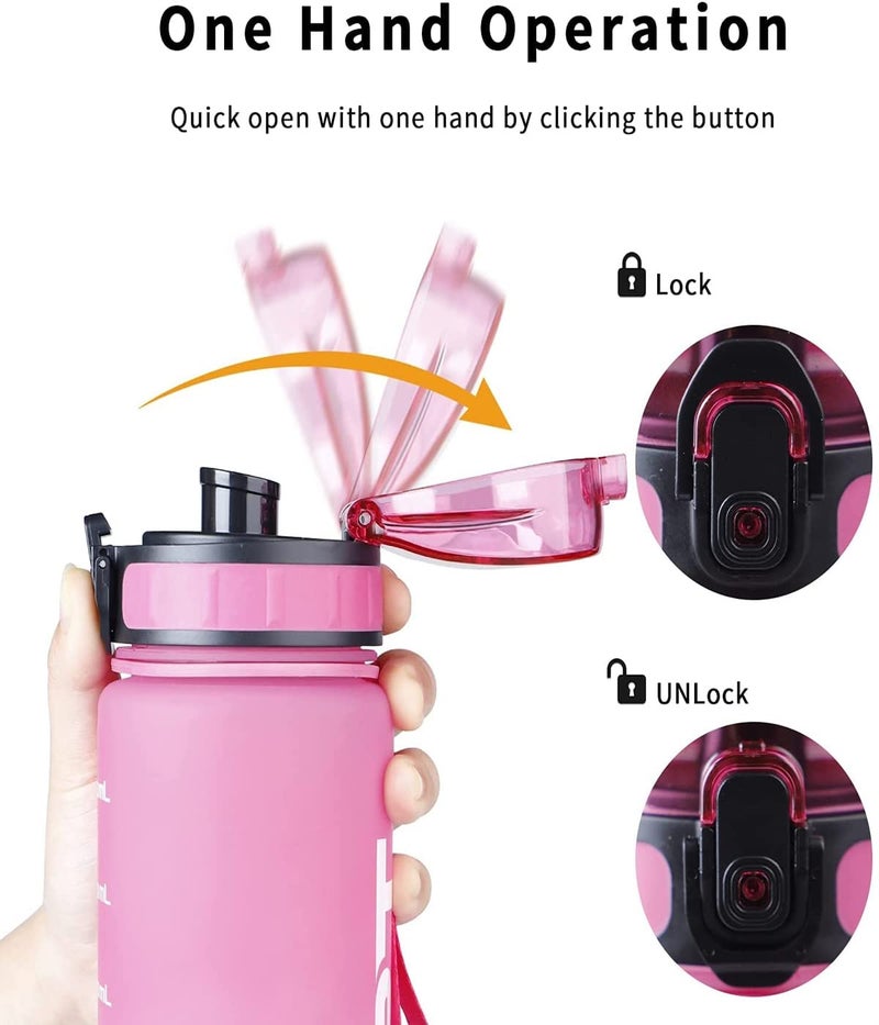 US1984 Unbreakable Water Bottle, Leakproof BPA-Free Non-Toxic Sport Water Bottle, Wide Mouth Strong Travel Gym Water Bottle with Scale Bottle for Kids Adult Office, School, Gym, Yoga 1000ml (pink) - Image 2