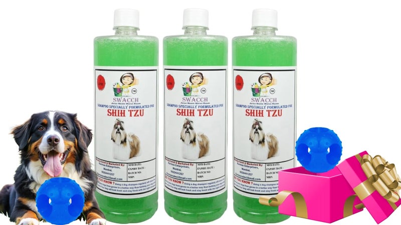 swacch Pet Shampoo | Puppy Safe Shampoo | PH Balanced | Ditch to Itch for Shih Tzu Dog Shampoo 3 Litre (Neem Alovera) + Goofy Ball Chew Toy Combo Pack - Image 1