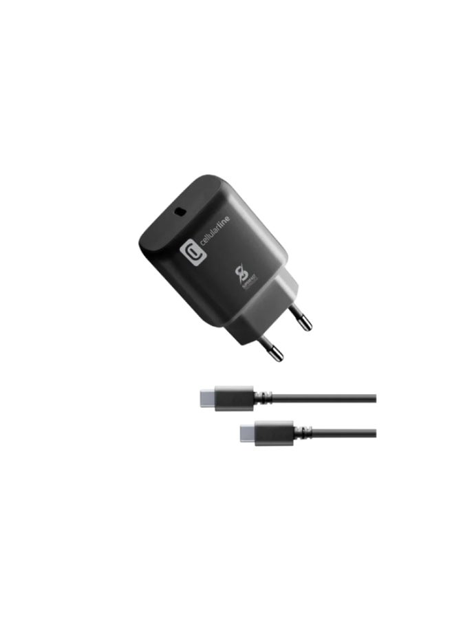شاحن Cellularline بقوة 25 واط بمنفذ USB-C مع كابل - أسود