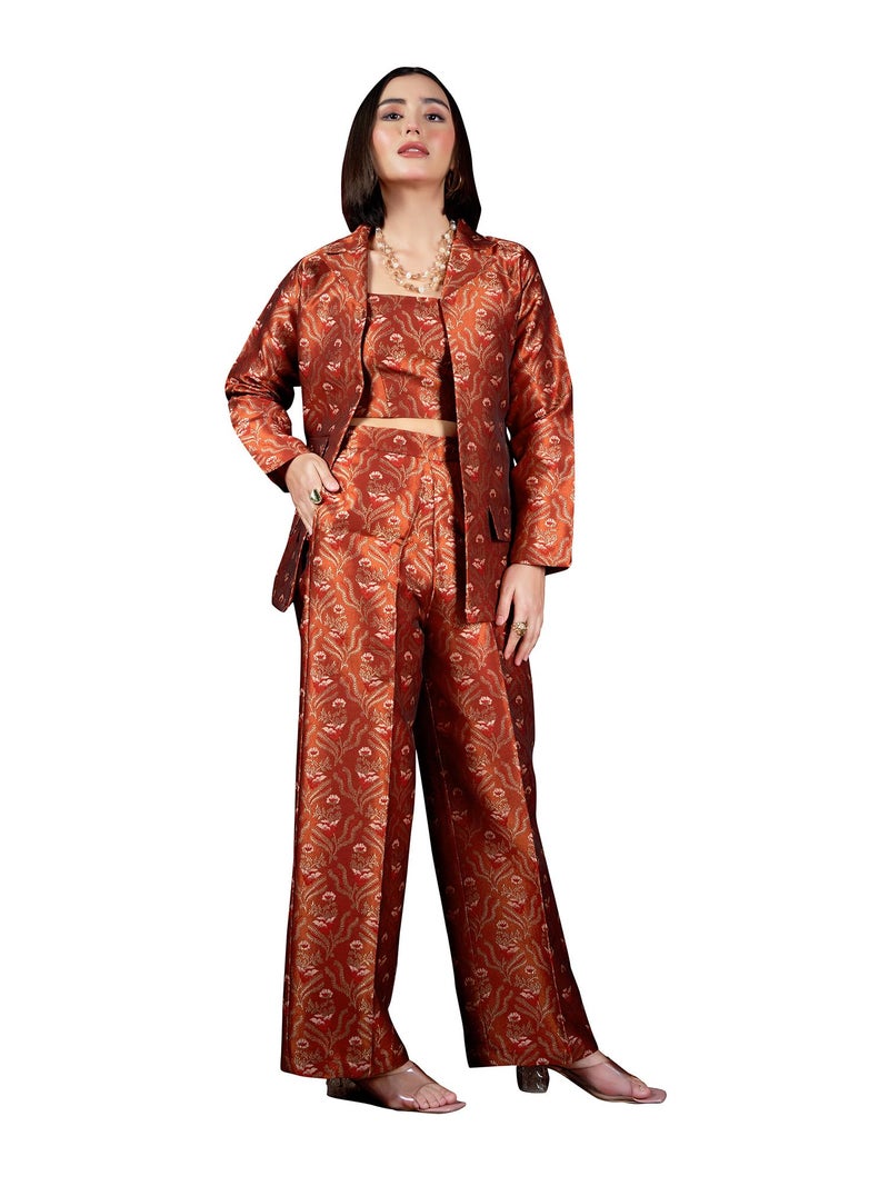 PURVAJA Women's Full Sleeve Crop Top Trouser Printed Co-Ords Set [Razy-064-Rust-S] - Image 5