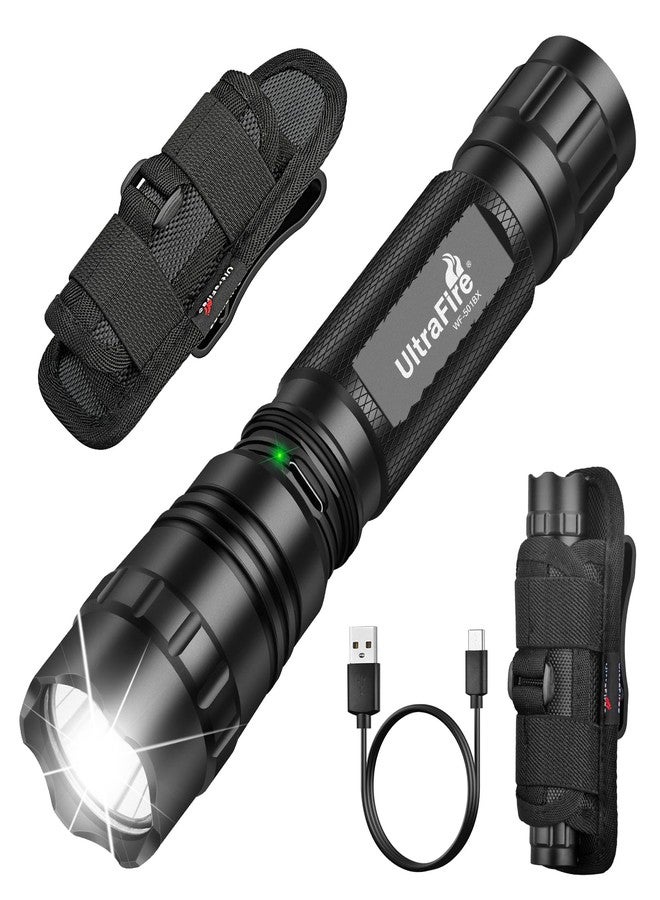 ULTRAFIRE Tactical Flashlight with Holster for Duty Belt, 1000 High Lumen Police Flashlight with Belt Holster, Rechargeable Law Enforcement Flashlight, 3 Modes Security Flashlights WF-501BX - Image 1