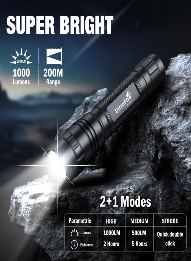 ULTRAFIRE Tactical Flashlight with Holster for Duty Belt, 1000 High Lumen Police Flashlight with Belt Holster, Rechargeable Law Enforcement Flashlight, 3 Modes Security Flashlights WF-501BX - Image 2