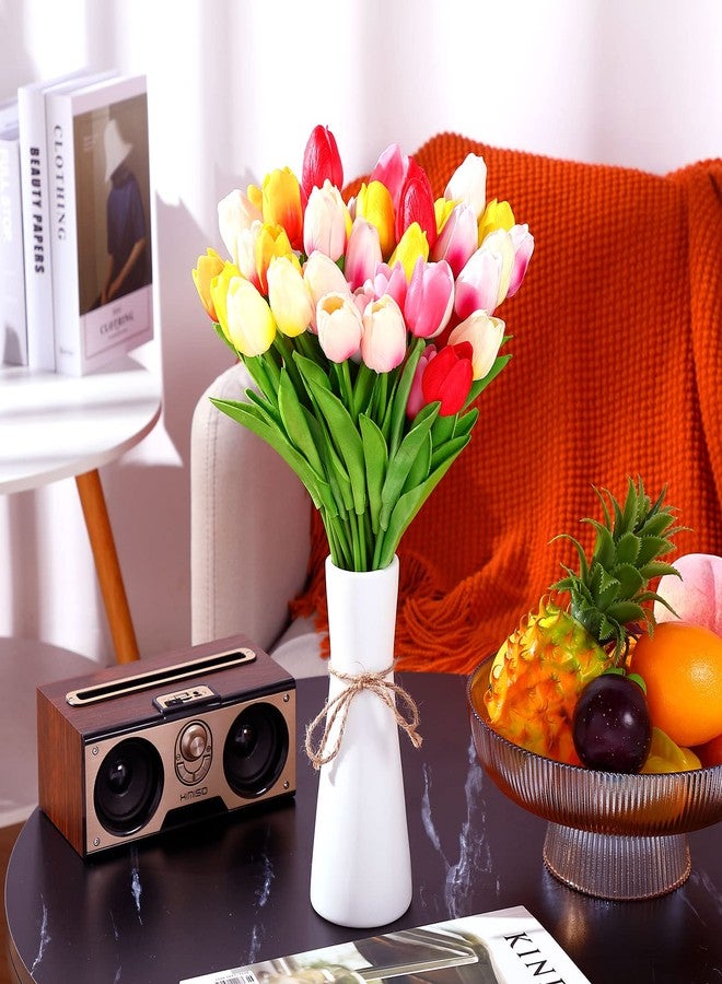 Geosar 40 Pcs Mother's Day Artificial Fake Tulip Flowers Bulk for Decoration, 14 Inch PU Faux Tulip Stems for Wedding Table Centerpieces Floral Vase Decor(Fresh Colors) - Image 5