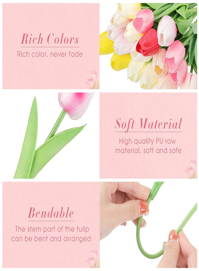 Geosar 40 Pcs Mother's Day Artificial Fake Tulip Flowers Bulk for Decoration, 14 Inch PU Faux Tulip Stems for Wedding Table Centerpieces Floral Vase Decor(Fresh Colors) - Image 4