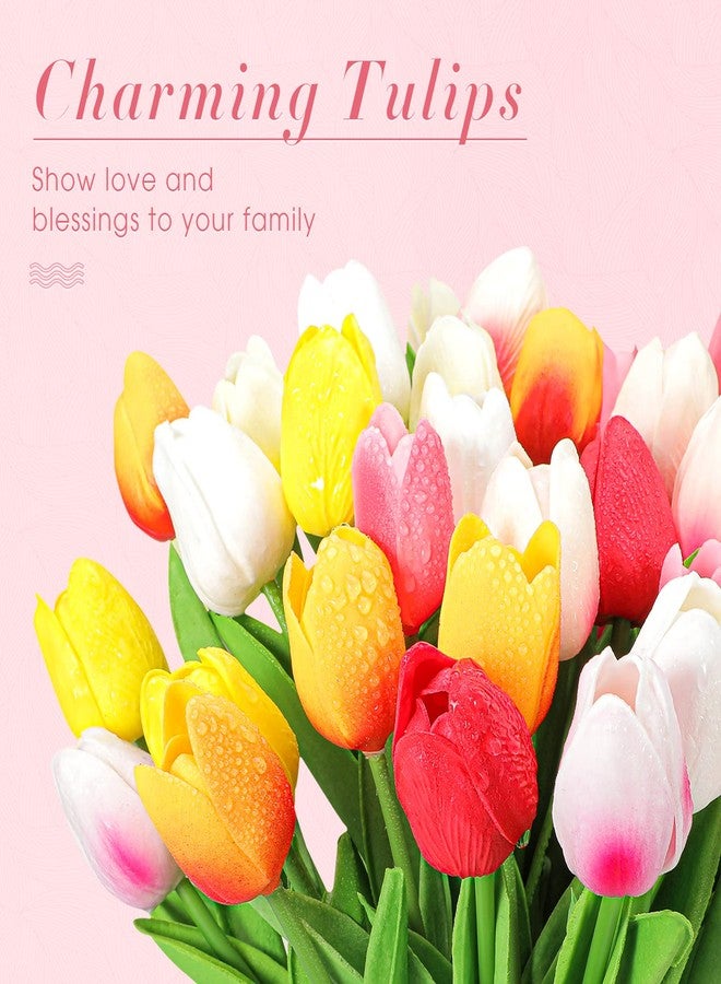 Geosar 40 Pcs Mother's Day Artificial Fake Tulip Flowers Bulk for Decoration, 14 Inch PU Faux Tulip Stems for Wedding Table Centerpieces Floral Vase Decor(Fresh Colors) - Image 3
