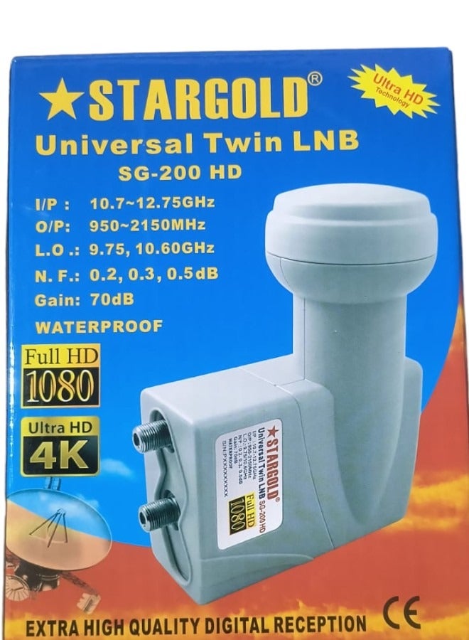 Stargold Universal Twin LNB SG-200 HD for Full HD 1080p and Ultra HD 4K Digital Reception 