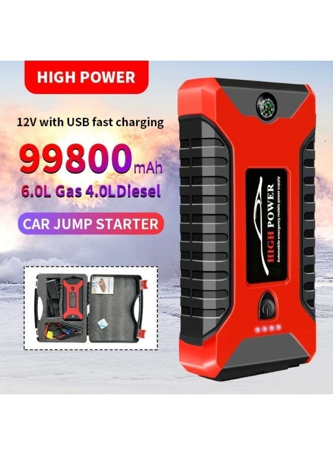 Jump Starter with Air Compressor 99800mA 12V, -40 - 85°C,Water-Resistant,Car Battery Jump Starter All Gas Car 6.0L Diesel Smart Jumper and LED Emergency Light SOS,with CE,FCC,ROHS Certification - Image 1