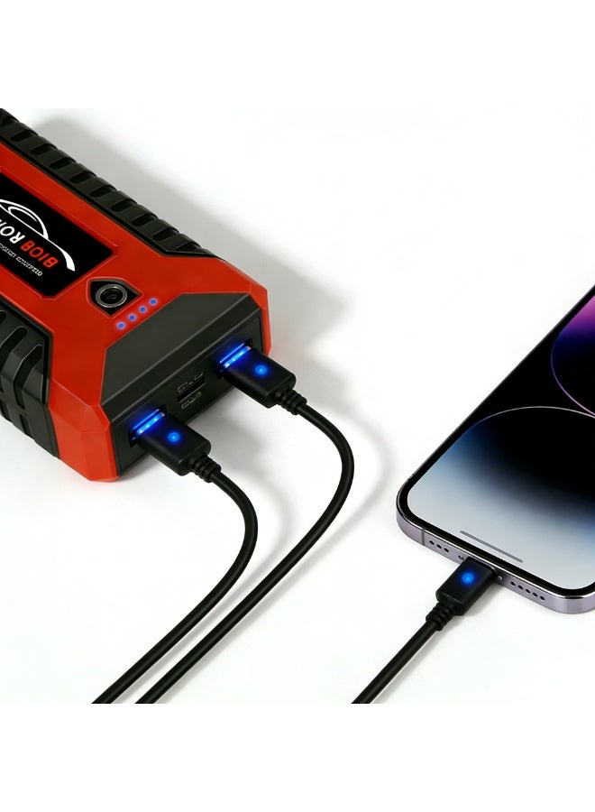 Jump Starter with Air Compressor 99800mAh 12V,Safety with CE,FCC,ROHS,-40℃-85℃,WaterProof,Car Battery Jump Starter All 6.0L Gas Car,2.0L Diesel, Smart Jumper,Power bank,Portable Battery Jumper Pack,LED Emergency Light,SOS - Image 5