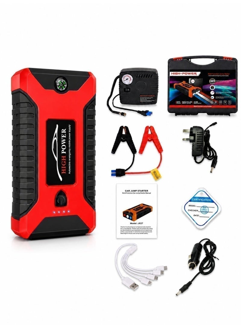 High Power Jump Starter with Air Compressor, 6000mAh 12V Car Battery Booster Pack, 600A Peak Current, Portable Battery Jumper for 3.0L Gas & 2.0L Diesel Engines, USB Power Bank, LED Light - Image 1