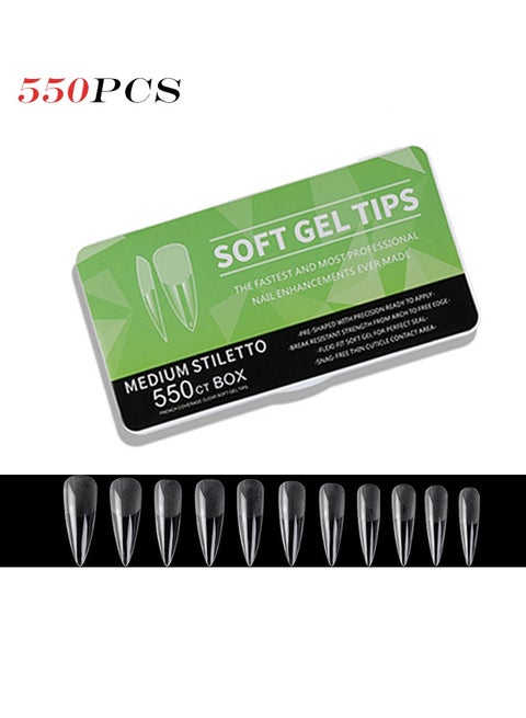 550pcs soft gel full coverage nail tips 11 sizes gel nail tips, full coverage false nails artificial nails with box, semi-matte tip gel nail extensions suitable for nail salons and DIY manicures