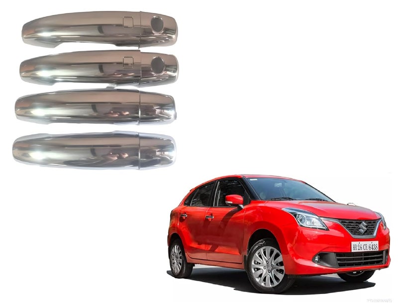 SmartFX غطاء مقبض باب حساس ماروتي سوزوكي بالينو 2015 وما بعدها مع ثقب حساس، تشطيب كروم، فضي، مادة ABS، مجموعة من 4 قطع - Image 1