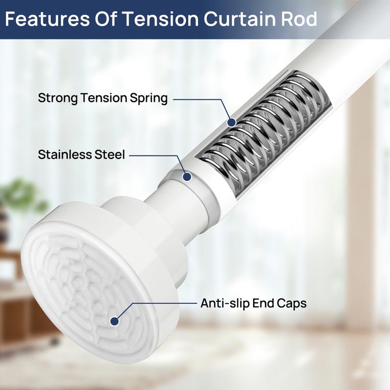 ENJOYBASICS 2 Pack Adjustable Spring Tension Curtain Rods 32 to 66 Inches, Stainless Steel White Shower Rod No Drilling for Window, Bathroom, Closet, Room Divider, 7/8" Diameter - Image 2