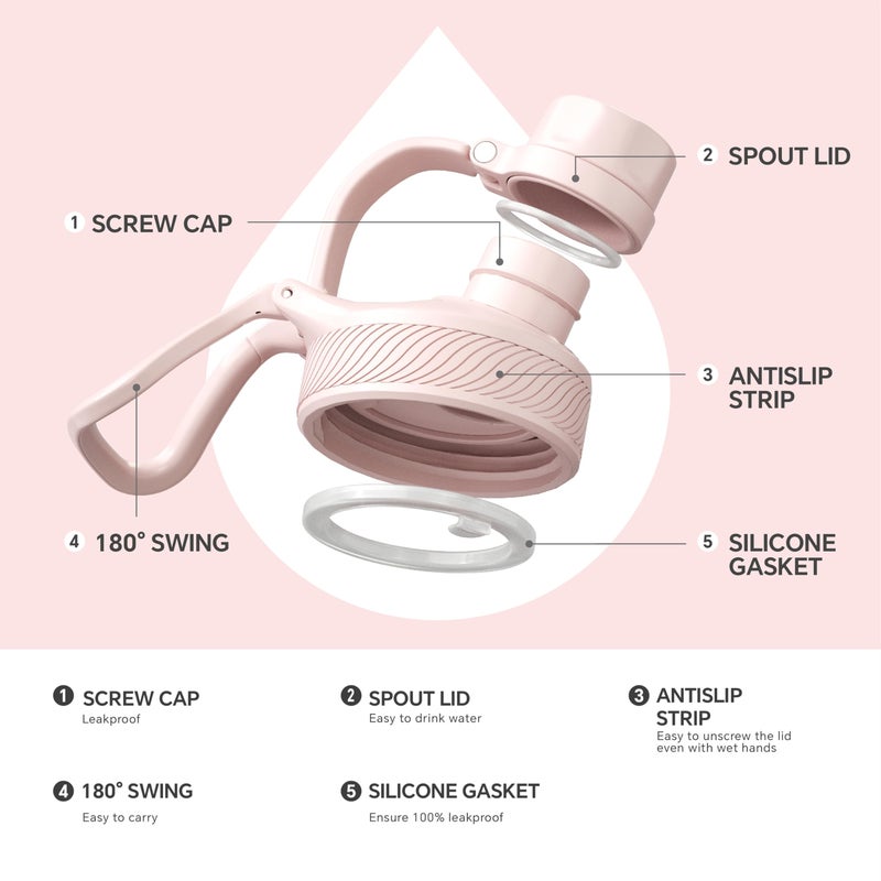 IDEUS Insulated Stainless Steel Water Bottle with 2 Leak-Proof Lids, Thermal Water Flask for Hiking Biking, 40oz, Light Pink - Image 5