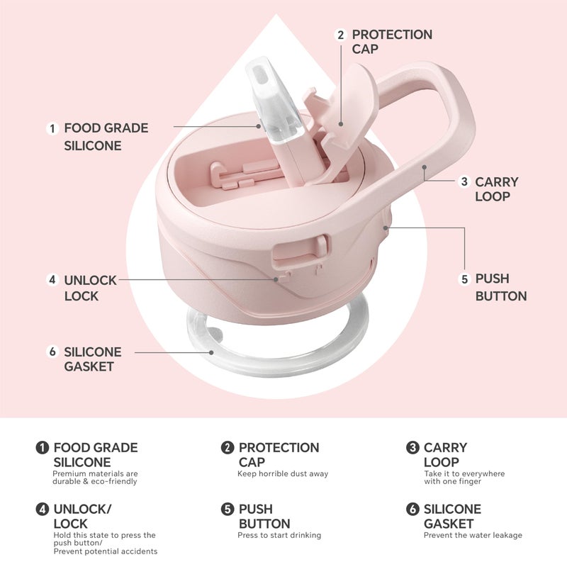 IDEUS Insulated Stainless Steel Water Bottle with 2 Leak-Proof Lids, Thermal Water Flask for Hiking Biking, 40oz, Light Pink - Image 4