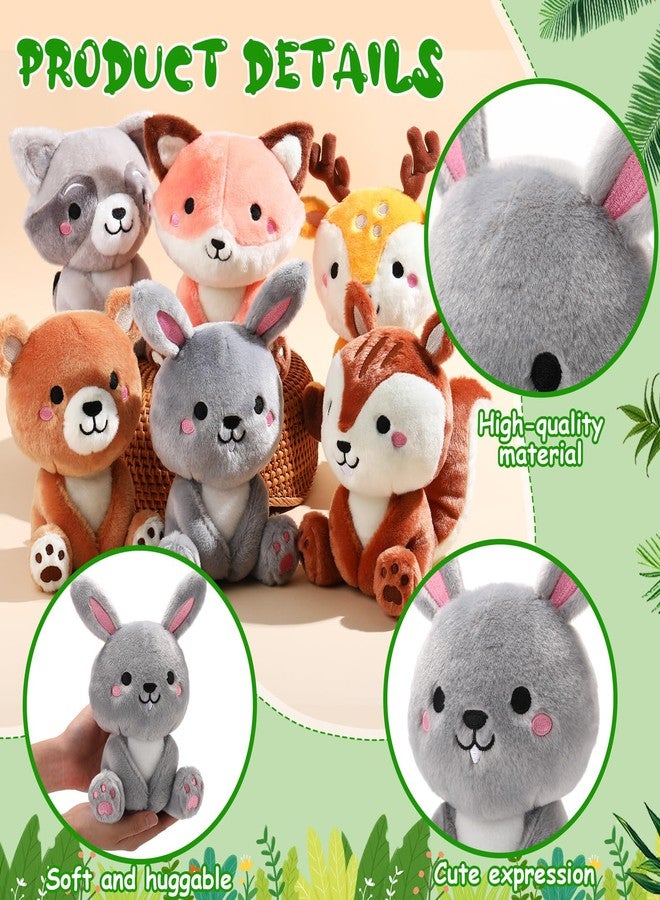 RoundFunny 6 Pcs Woodland Animals Toys 7 Inch Bear Rabbit Squirrel Deer Raccoon Fox Large Stuffed Animals Bulk for Woodland Baby Showers Party Decor Birthday Gifts Classroom Teacher Student Awards - Image 3