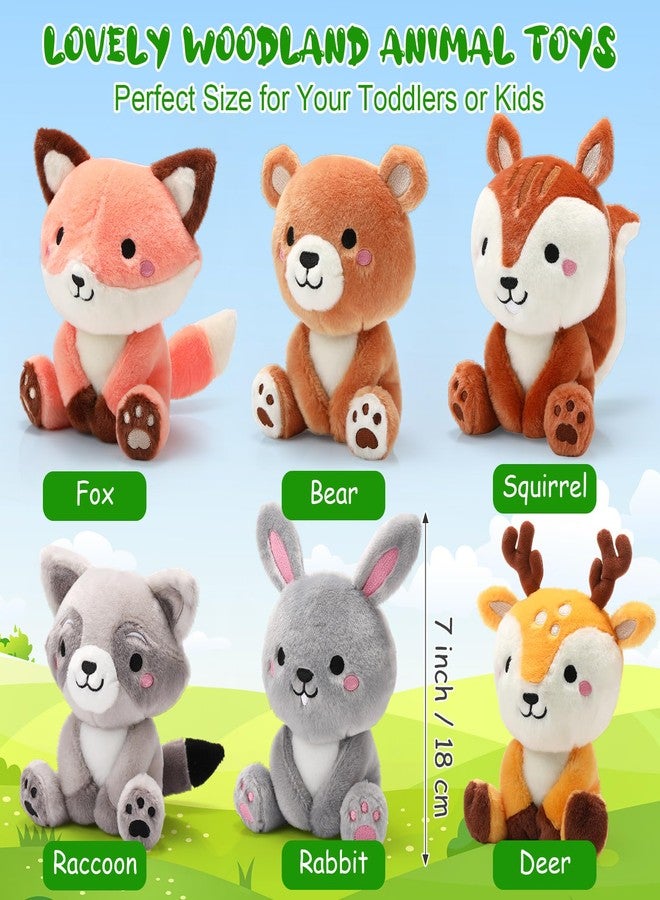 RoundFunny 6 Pcs Woodland Animals Toys 7 Inch Bear Rabbit Squirrel Deer Raccoon Fox Large Stuffed Animals Bulk for Woodland Baby Showers Party Decor Birthday Gifts Classroom Teacher Student Awards - Image 2