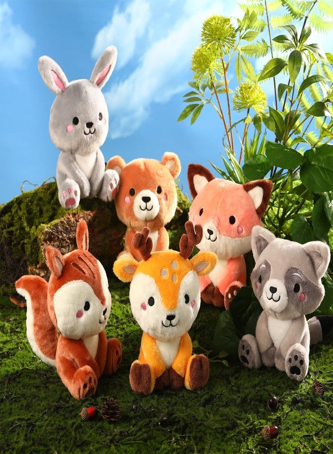RoundFunny 6 Pcs Woodland Animals Toys 7 Inch Bear Rabbit Squirrel Deer Raccoon Fox Large Stuffed Animals Bulk for Woodland Baby Showers Party Decor Birthday Gifts Classroom Teacher Student Awards - Image 5