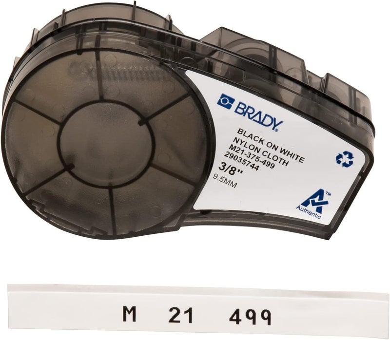 Brady Nylon Cloth Tape for BMP21-PLUS and BMP21, 9.53 mm x 4.88 m, Black on White - Image 1