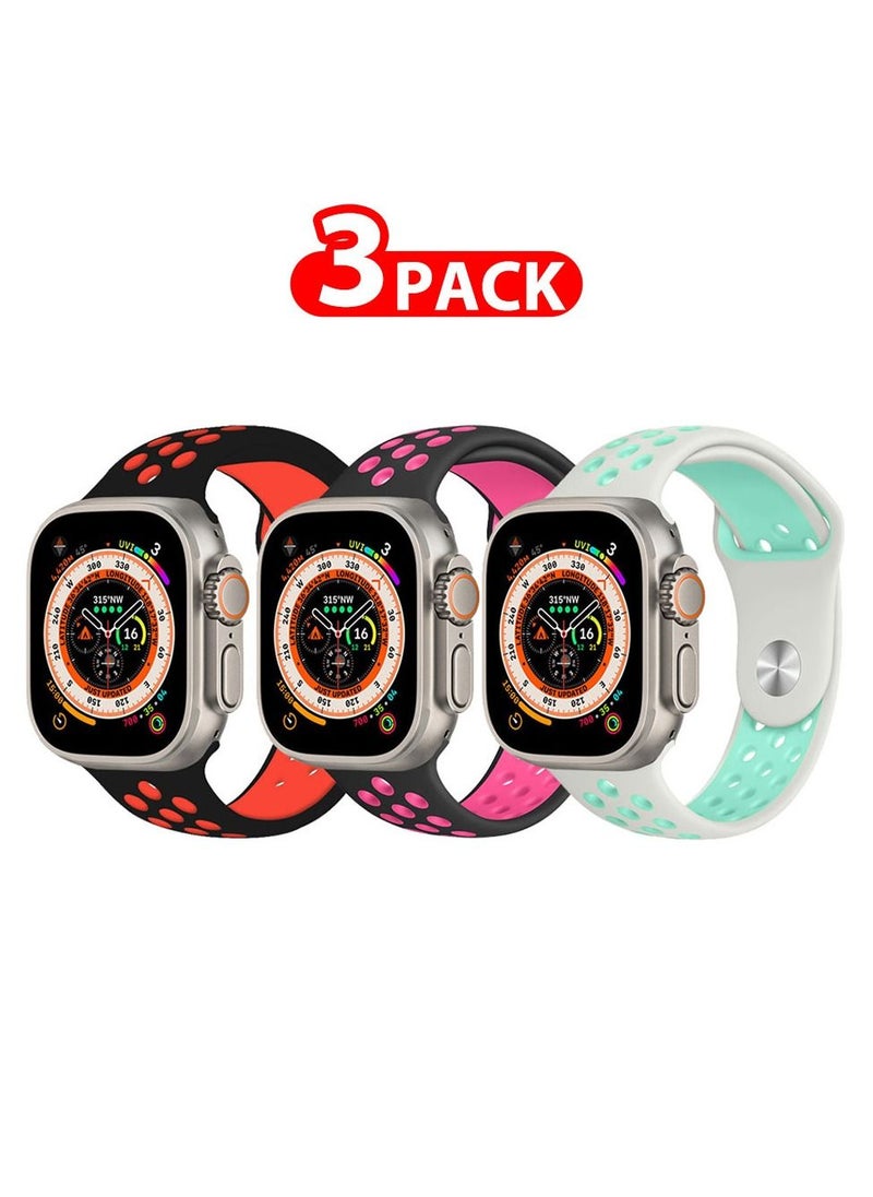 CATANES - 3 Pack For Apple Watch 49mm 45mm 44mm 42mm Silicone Sport Band Nike Strap Compatible With iWatch Series Ultra/8/7/SE/6/5/4/3/2/1 - Image 1