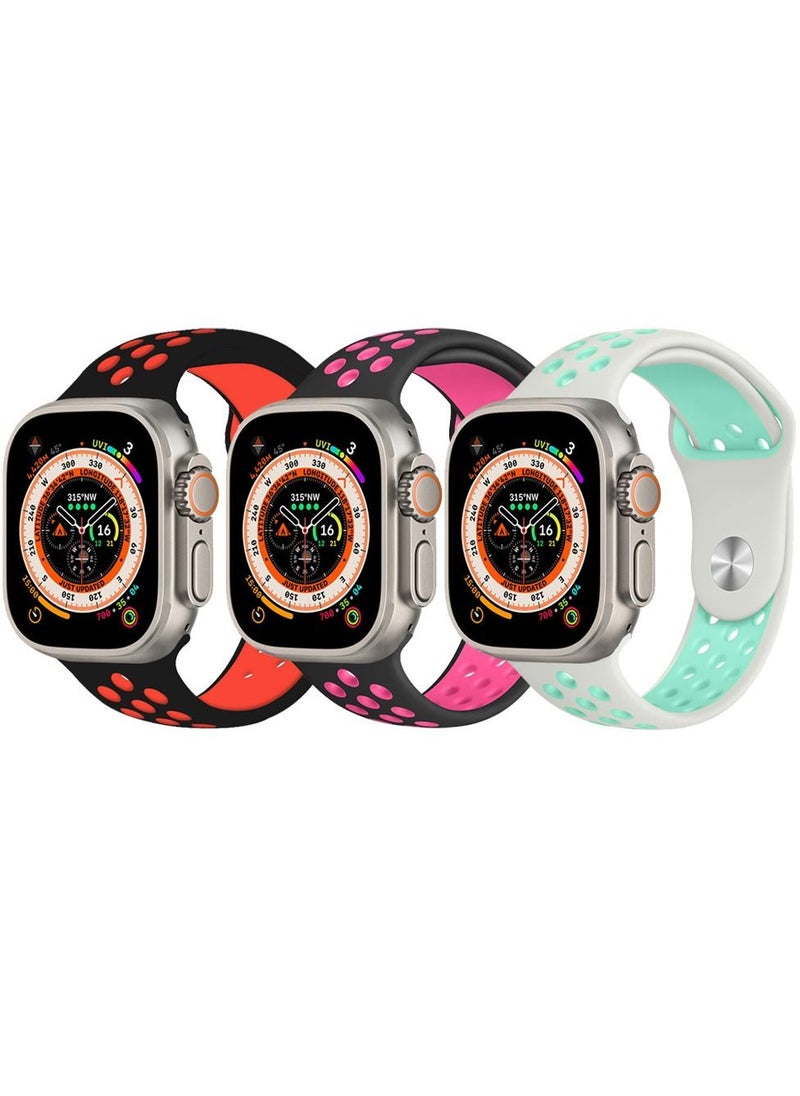 CATANES - 3 Pack For Apple Watch 49mm 45mm 44mm 42mm Silicone Sport Band Nike Strap Compatible With iWatch Series Ultra/8/7/SE/6/5/4/3/2/1 - Image 1