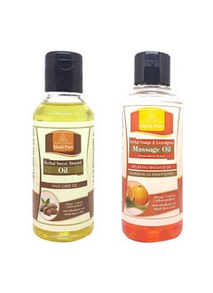 Khadi Pure Sweet Almond (Small) & Orange Lemongrass Sls Massage Oil, 210 Ml (Pack Of 2)  - Image 1