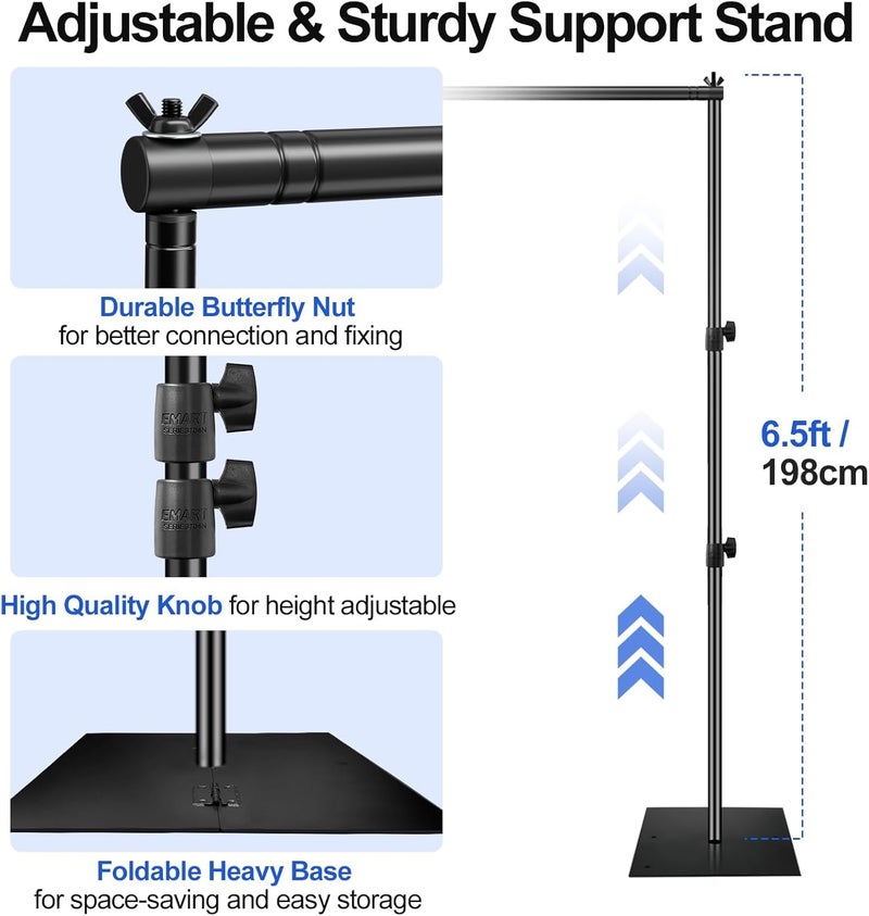 EMART Heavy Duty Backdrop Stand, 6.5x10ft/ 2x3m Adjustable Background Support System Kit with Steel Base for Photography, Photo Video Studio, Parties, Wedding - Black - Image 5