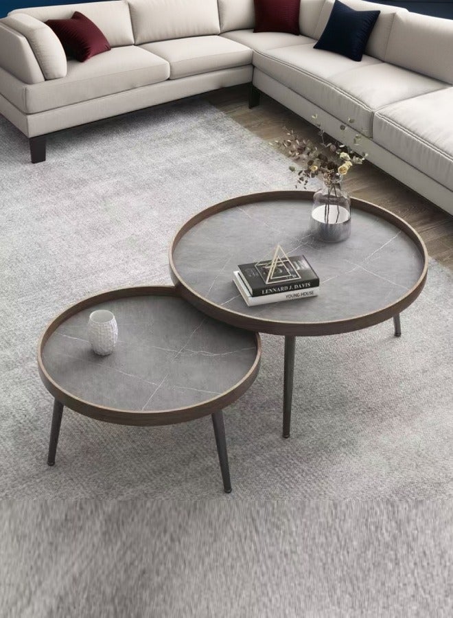 سي آند سي هوم طقم طاولات قهوة متداخلة عدد 2 بسطح خشبي وأرجل معدنية لغرفة المعيشة – 75×43 سم و50×37 سم - Image 1