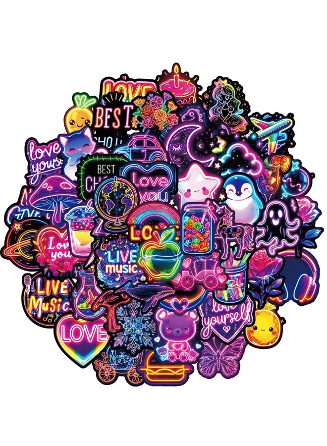 هالامودو ملصقات زجاجات المياه 50 جهاز كمبيوتر شخصي لطيف بارد حزم ملصقات النيون ، جوائز الفصول الدراسية للأطفال ، ملصقات الفينيل المقاومة للماء لزجاجات المياه الكمبيوتر المحمول Scrapbooking مجلة التزلج حقيبة الغيتار إلخ - Image 1