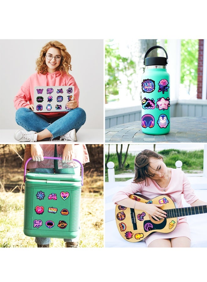 هالامودو ملصقات زجاجات المياه 50 جهاز كمبيوتر شخصي لطيف بارد حزم ملصقات النيون ، جوائز الفصول الدراسية للأطفال ، ملصقات الفينيل المقاومة للماء لزجاجات المياه الكمبيوتر المحمول Scrapbooking مجلة التزلج حقيبة الغيتار إلخ - Image 3