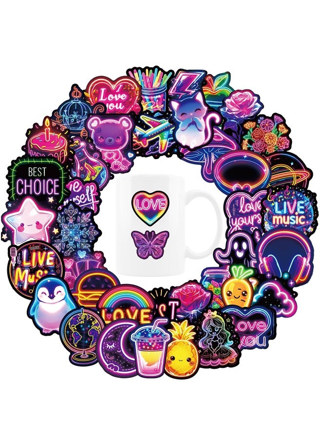 هالامودو ملصقات زجاجات المياه 50 جهاز كمبيوتر شخصي لطيف بارد حزم ملصقات النيون ، جوائز الفصول الدراسية للأطفال ، ملصقات الفينيل المقاومة للماء لزجاجات المياه الكمبيوتر المحمول Scrapbooking مجلة التزلج حقيبة الغيتار إلخ - Image 4