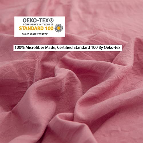 IHOUSTRIY Kid's Duvet Cover Twin Size,100% Washed Microfiber 2pcs Girl Bedding Duvet Cover Set, Pom Poms Fringe Solid Color Soft and Breathable with Zipper Closure & Corner Ties (Dusty Rose, Twin) - Image 3