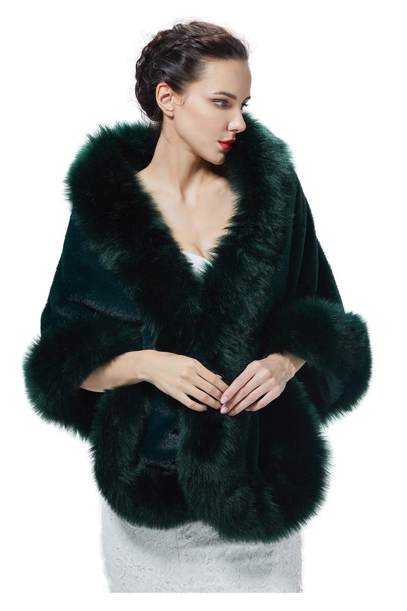 BEAUTELICATE Womens Faux Fur Shawl Wrap Stoles for Bridal Wedding Dresses