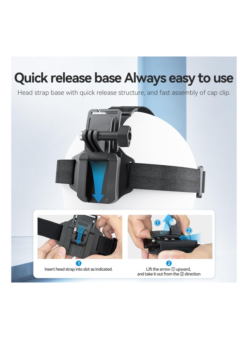 SOLARAE Head Strap Cap Clip Mount, with Phone Clip Vertical Mount Kit, 2-in-1 Cellphone POV Selfie Holder Head Mount, Fit for GoPro Max Hero Insta360 DJI Action iPhone Android, Video, Vlog - Image 3