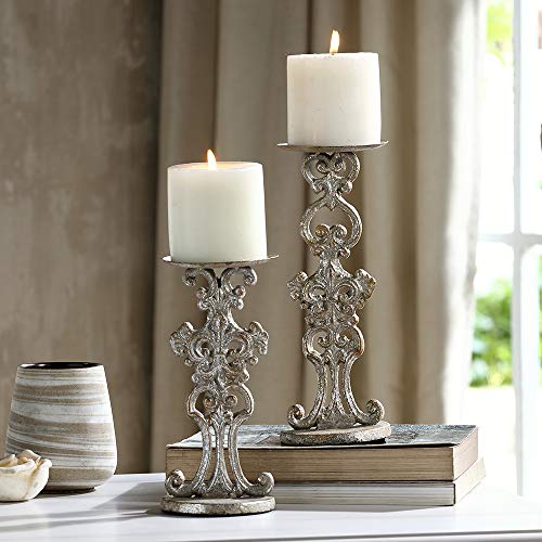 SPI Orinda Ornate Pillar Candleholders Set of 2 - Image 2