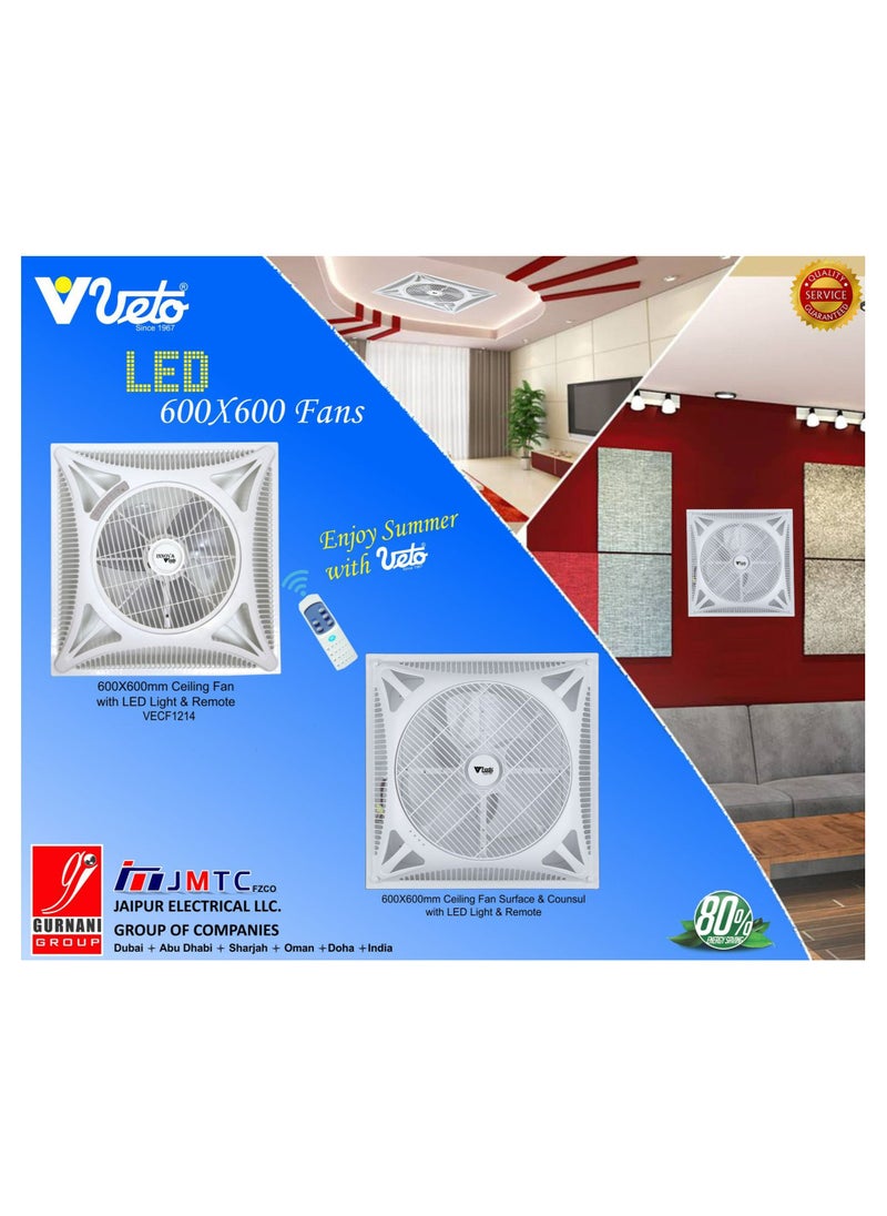 Veto - Veto 60x60 Energy Saving Moden Ceiling Fan with LED Light and Remote Control Modern Design Luxury Ceiling Fan - Image 1