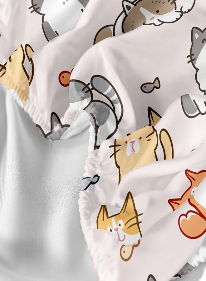 XYNHML Kids Cute Cat Fitted Sheet Set 3Pcs Cartoon Pet Cat Fishing Quilt Bed Sheets Queen Lovely Animal Bedding Set for Boys Teens Adult Includes 1 Fitted Sheet,2 Pillowcases - Image 5