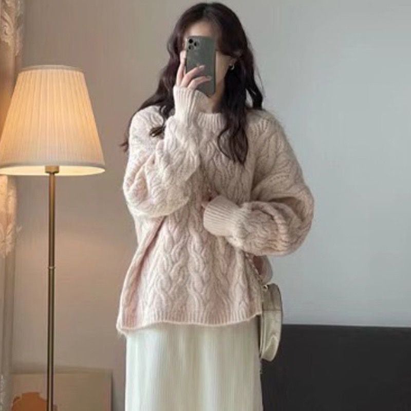 Maternity Pink Cable Knit Sweater Dress Set Apricot suspender skirt 