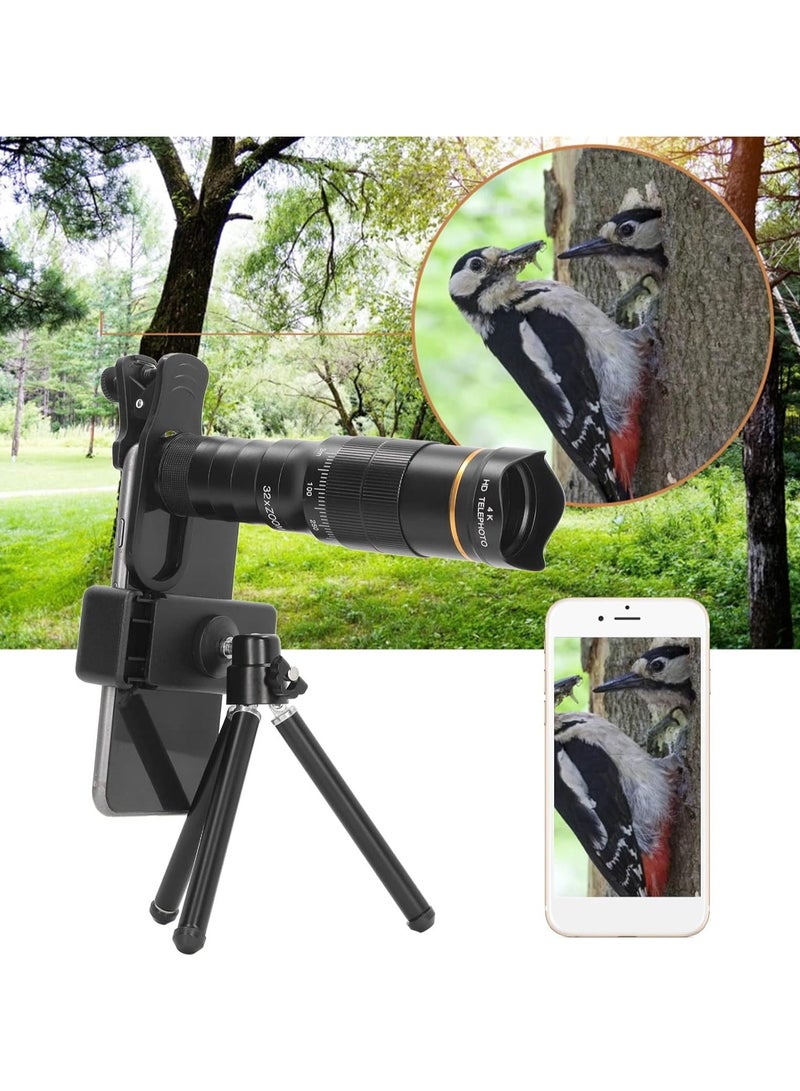 عدسة تكبير 32X مع تلسكوب عدسة تليفوتوغرافي ثلاثي القوائم للهاتف الخلوي وعدسة زاوية واسعة للغاية 0.63X فتحة كبيرة لمشاهدة الألعاب والحفلات الموسيقية والحيوانات - Image 5